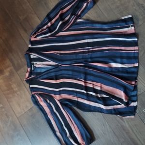 DKNY tunic blouse 3/4 sleeve size M navy salmon pink stripe